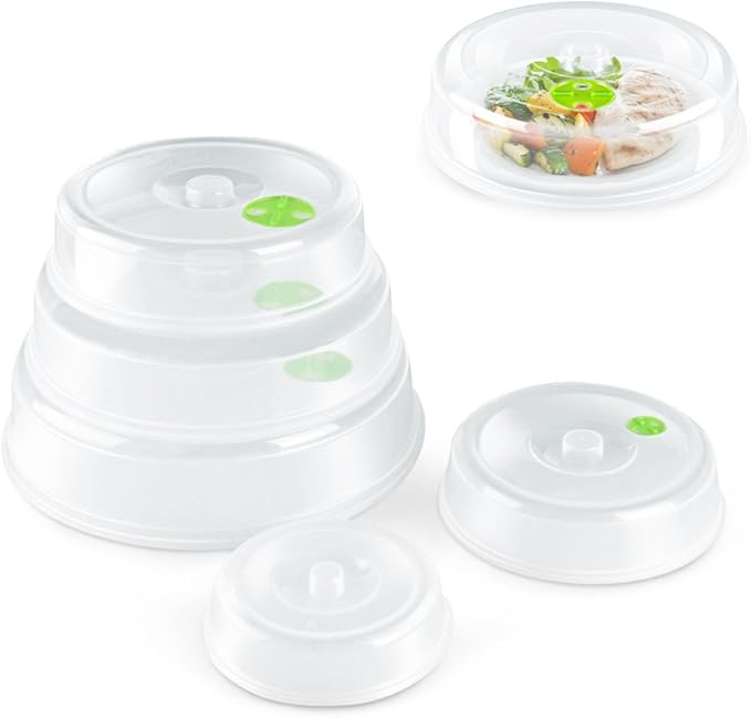 Flexzion Microwave Plate Covers Set of 5 - BPA-Free Microwave Cover with Adjustable Steam Vent, Dishwasher Safe Microwave Splatter Cover, Transparent Plastic Food Covers for Microwave Cooking by Flexzion