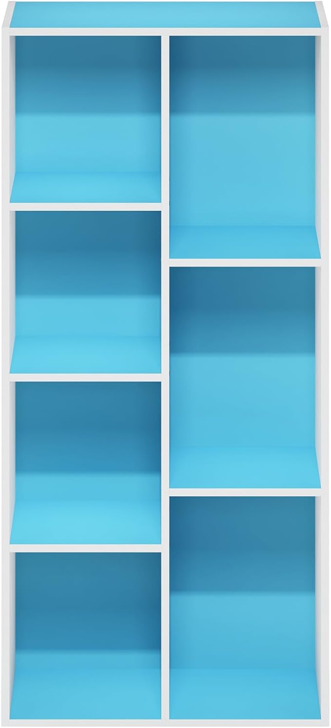Furinno LUDER Book Shelf, 7-Cube Bookshelf, Bookcase with Open Shelves, 9.4 x 19.5 x 41.7, Easy Assembly, for Living Room, Bedroom, Home Office, White/Light Blue - Image 7