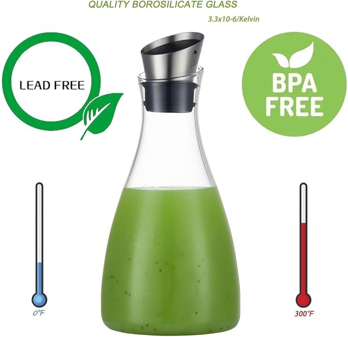 50 Ounces Borosilicate Glass Carafe with Lid, Glass Pitcher for Hot/Cold Water, Ice Tea and Lemonade Beverage - Image 2