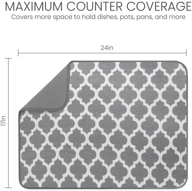 Bellemain XL Dish Mat 24" x 17" ( LARGEST MAT ) Microfiber Dish Drying Mat , Super absorbent ( Trellis ) - Image 2