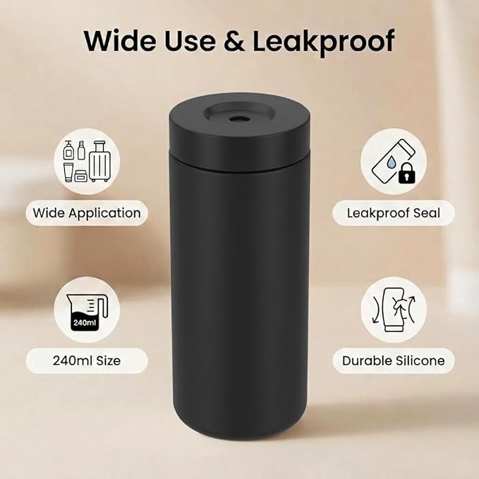 Dish Soap Dish Dispenser, 240ml Silicone Squeeze Washing Up Liquid and Hand Soap Refillable Bottles, Dishwashing Liquid Dispensing for Kitchen & Bathroom (Black)