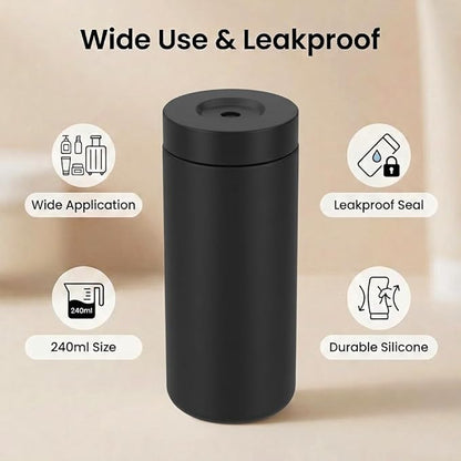 Dish Soap Dish Dispenser, 240ml Silicone Squeeze Washing Up Liquid and Hand Soap Refillable Bottles, Dishwashing Liquid Dispensing for Kitchen & Bathroom (Black)