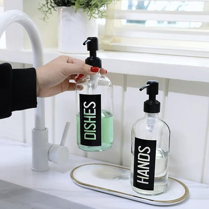 JASAI 2Pack 18OZ Glass Soap Dispenser, Black Stainless Steel Pump, Kitchen Dispenser with Classy Label, Refillable for Dishes - Image 6
