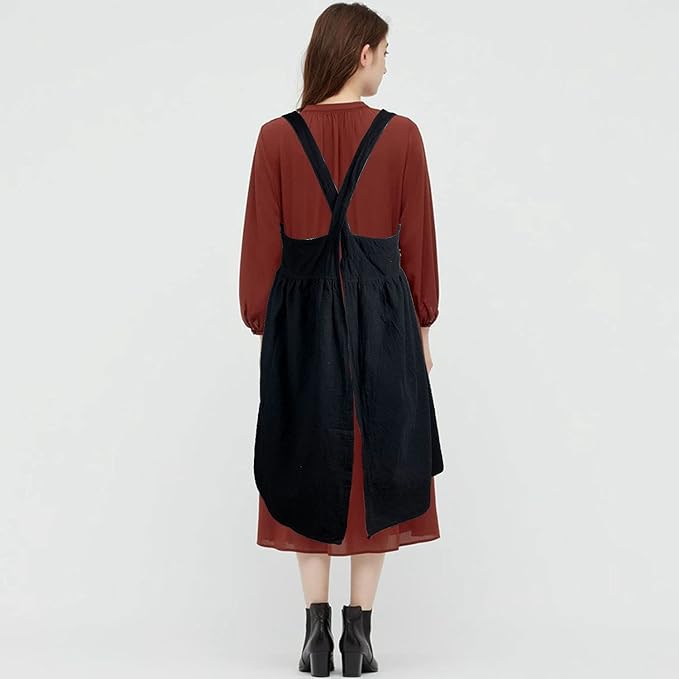 Uaussi Cotton Linen Apron Cross Back Work Apron for Women with Pockets Pinafore Dress X Cross Halter Apron for Chef Gardening - Image 5
