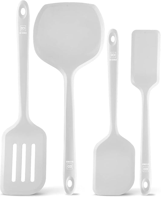New DI ORO Seamless Series Moda 4-Piece Silicone Turner Spatula Set - 600°F Heat-Resistant Flexible Kitchen Spatulas for Nonstick Cookware - Flippers for Eggs & Pancakes - Utensils for Cooking (Stone) by DIORO