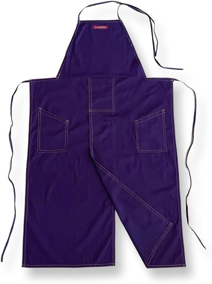 Deep Purple Split Leg Apron, Cotton Canvas Full Coverage Pottery Apron for Artists, Overlap Design for Ceramics, Glazing, Wheel Throwing