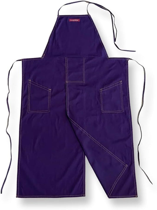 Deep Purple Split Leg Apron, Cotton Canvas Full Coverage Pottery Apron for Artists, Overlap Design for Ceramics, Glazing, Wheel Throwing