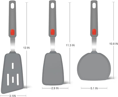 Silicone Spatula Turner Set of 3, Beijiyi 600°F Heat Resistant Cooking Spatulas for Nonstick Cookware, Large Flexible Kitchen Utensils BPA Free Rubber Spatula Set for Egg, Pancake, Fish (Gray) - Image 2