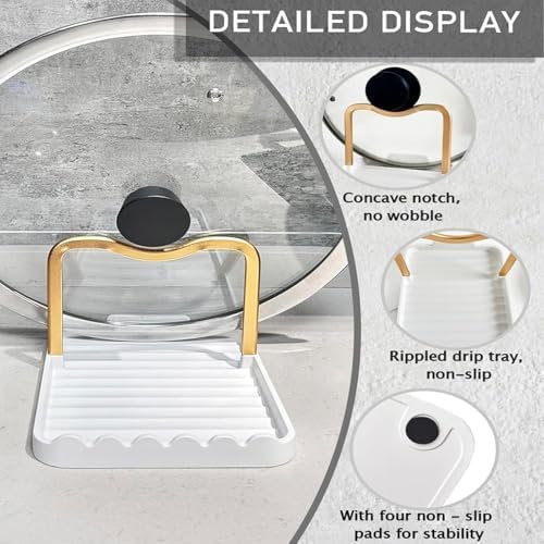 Spoon Rest with Lid Holder, Stainless Steel Lid Holder While Cooking & Organizer with Detachable Drain Tray, Anti-Rust Countertop Space Saver for Spoons, Spatulas (White Gold) - Image 7