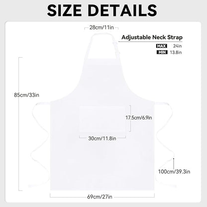 2 Packs White Apron, Adjustable Cooking Aprons, Waterdrop Resistant Kitchen Aprons for Women Men Chef, BBQ Drawing(White,2)