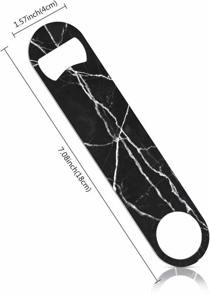 Black Marble Stainless Steel Bottle Opener Dark Texture with White Cracked Wave Art Flat Beer Bottle Opener Keychain for Home Kitchen Bar Restaurant Party Birthday Gift