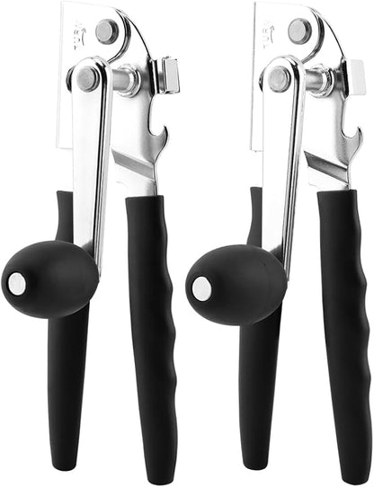 2 PCS Commercial Can Opener Manual, Stainless Steel Handheld Can Opener with Folding Easy Crank Handle Save Effort Large Ca-n Opene-r Smooth Edge for Seniors Chef