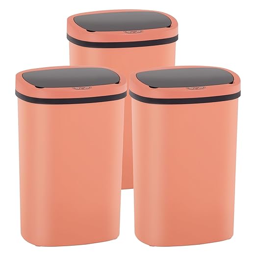 PayLessHere | 13 Gallon Plastic Trash Can | Pink | Automatic Touchless Lid with Motion Sensor | Kitchen Garbage Can with Waterproof Design | for Home, Office, Bathroom | Pack of 3 by PayLessHere