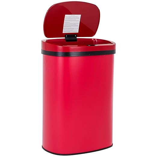 13 Gallon 50 Liter Garbage Can Kitchen Trash Can with Lid Automatic Sensor Touch Free Stainless Steel Waste Bin for Bathroom Bedroom Home Office,Red by FDW