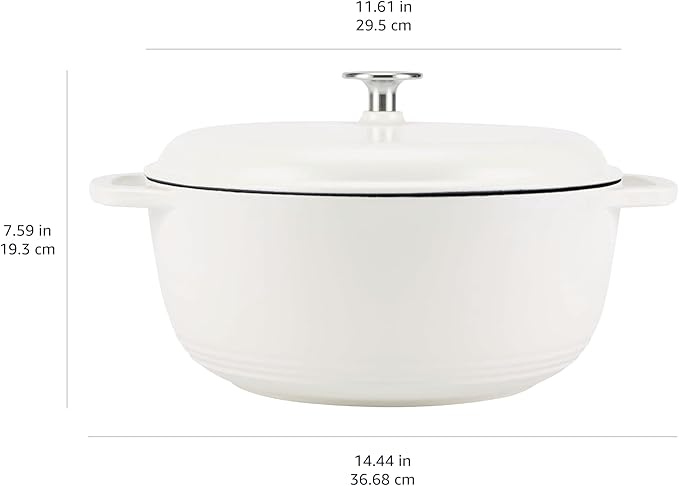 Amazon Basics Enameled Cast Iron Dutch Oven Pot with Lid, Round, Dual Handles, Heavy-Duty, Oven Safe for Stews, Roasting, Baking, 7.3-Quart, Matte White - Image 4