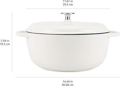 Amazon Basics Enameled Cast Iron Dutch Oven Pot with Lid, Round, Dual Handles, Heavy-Duty, Oven Safe for Stews, Roasting, Baking, 7.3-Quart, Matte White - Image 4