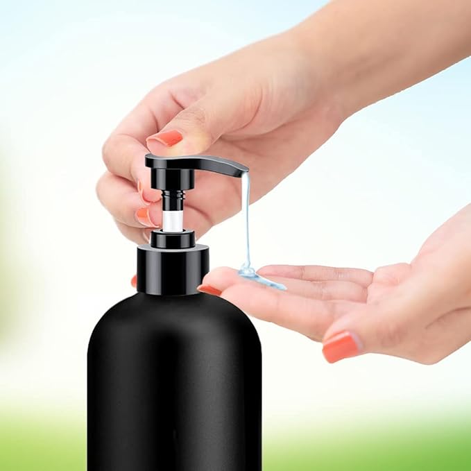 Black Soap Dispenser with Rust Proof Pump, Waterproof Labels (2 Pack,16 Oz), Plastic Hand Soap Dish Soap Dispenser for Kitchen, Premium Thick Soap Pump Bottles - Image 2