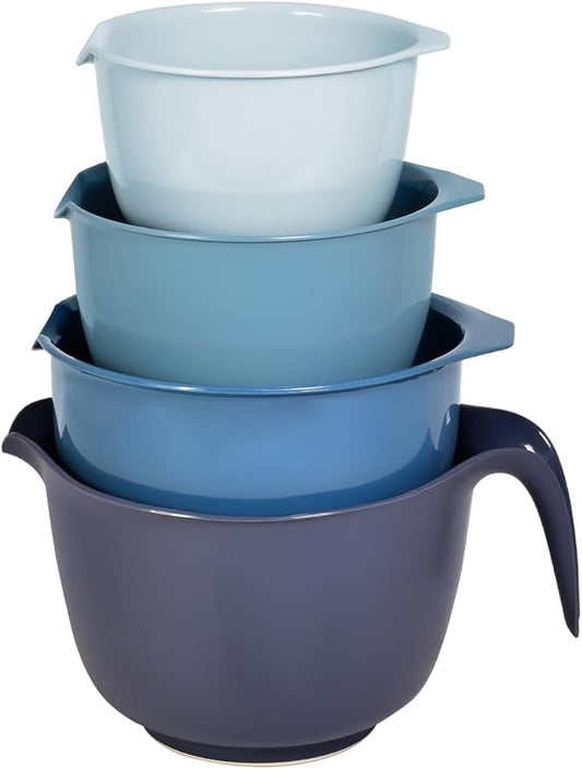 Glad Mixing Bowls with Pour Spout, Set of 4 - Nesting Plastic Bowls (1.2qt, 1.9qt, 2.8qt, and 3qt with Handle) - Non Slip Base, Dishwasher Safe Kitchen Cooking and Baking Supplies, Blue by GladTrashFoodStorage