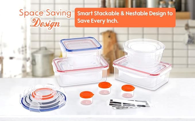 40 Pcs Food Storage Containers with Lids Airtight- Plastic Meal Prep Container for Pantry Kitchen Organization, Microwave, Dishwasher, Freezer Safe -100% Leak Proof (20 Stackable Boxes-20 Lids) - Image 4