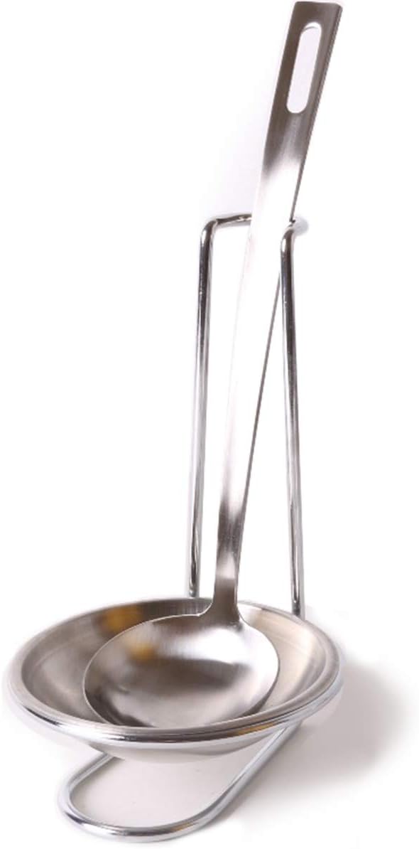 304 Stainless Steel Single Ladle Holder Vertical Spoon Rest Cooking Utensils Stand with 4.3 inch bowl