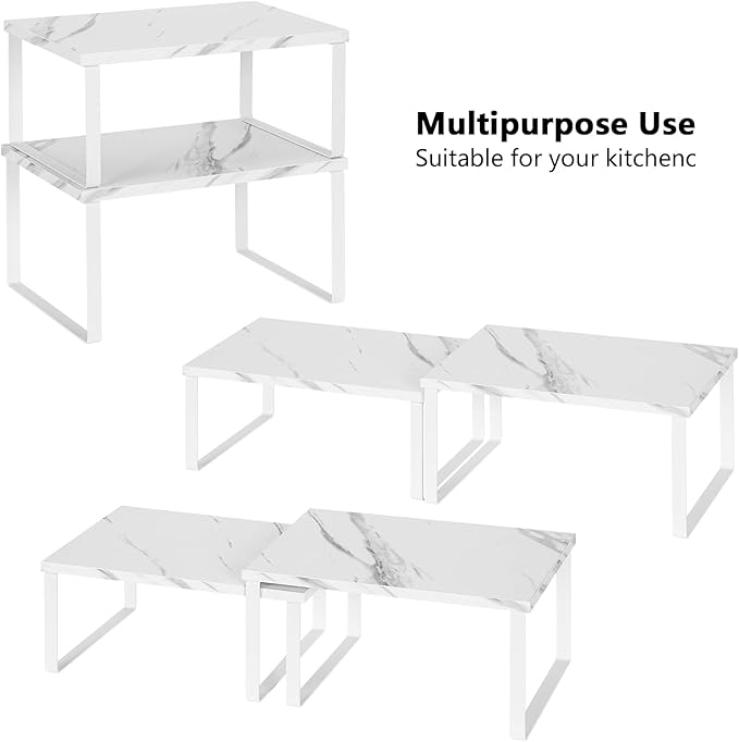 NEX Kitchen Counter Shelf, Stackable Cabinet Shelf Organizers Expandable Countertop Shelf for Pantry, Set of 4, White - Image 4