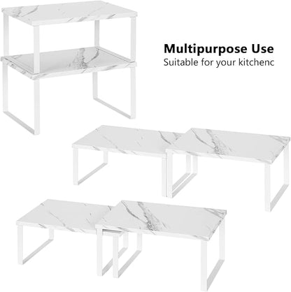 NEX Kitchen Counter Shelf, Stackable Cabinet Shelf Organizers Expandable Countertop Shelf for Pantry, Set of 4, White - Image 4