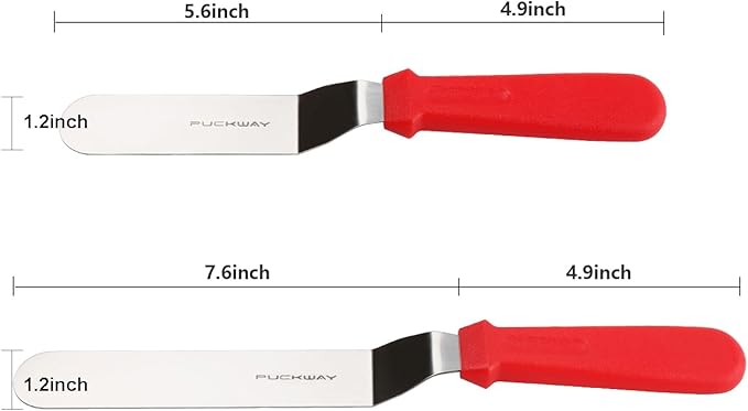 Angled Icing Spatula, Stainless Steel Offset Spatula, Cake Spatula Set of 2 Red 6" & 8" - Image 2