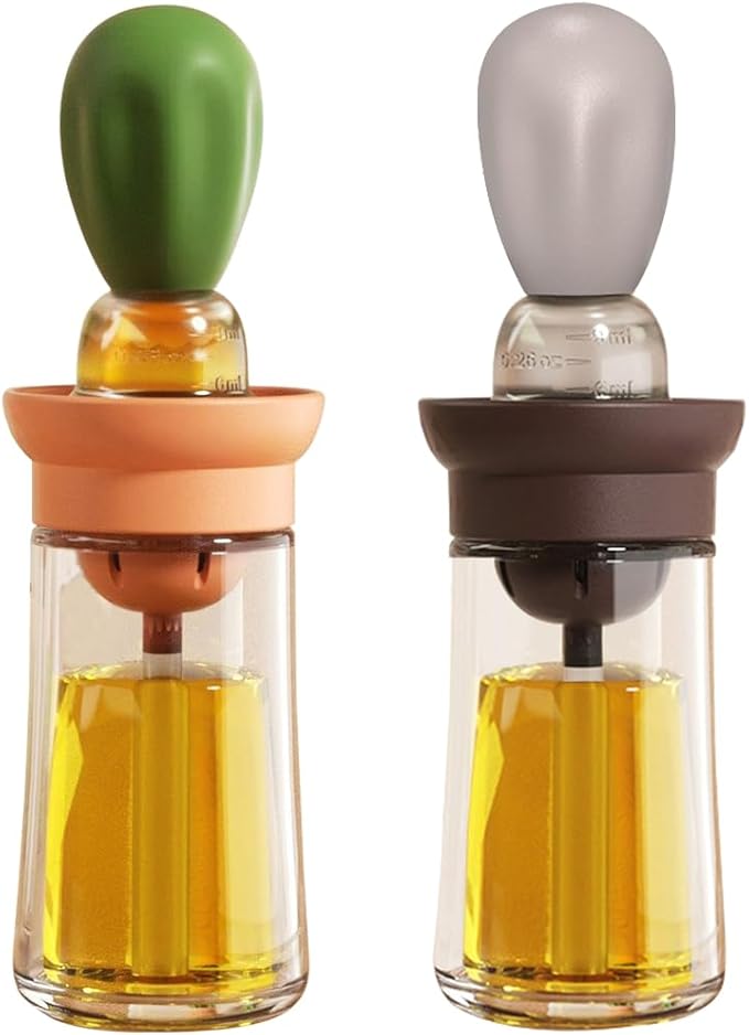 TINMIX Oil Dispenser with Brush - 2 Pack Olive Oil Dispenser, 2 IN 1 Oil Dispensing Bottle with Basting Brush for Cooking Frying Baking Kitchen, T-OB21 Grey+Green by TINMIX