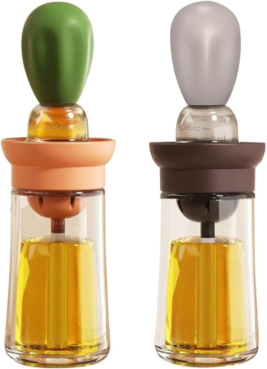 TINMIX Oil Dispenser with Brush - 2 Pack Olive Oil Dispenser, 2 IN 1 Oil Dispensing Bottle with Basting Brush for Cooking Frying Baking Kitchen, T-OB21 Grey+Green by TINMIX