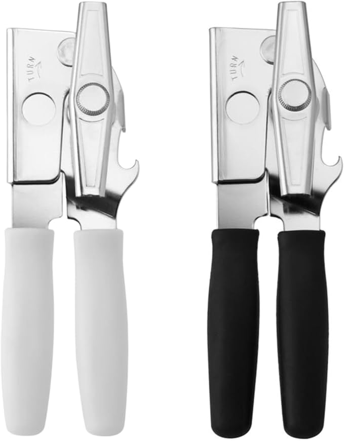 Swing-A-Way 8.6" Portable Can Opener with Sharp Blade, Manual Handheld, 2-in-1 Can & Bottle Opener, Made of Steel, Easy Turn Knob, Kitchen Essential for Cans, Bottles & Jars - 2-Pack (White & Black) by Swing-A-Way