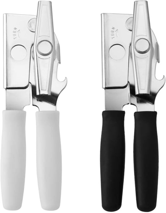 Swing-A-Way 8.6" Portable Can Opener with Sharp Blade, Manual Handheld, 2-in-1 Can & Bottle Opener, Made of Steel, Easy Turn Knob, Kitchen Essential for Cans, Bottles & Jars - 2-Pack (White & Black) by Swing-A-Way