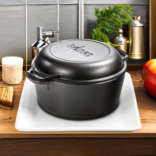 Lodge Cast Iron Double Dutch Oven - Pre-Seasoned 2-in-1 Cast Iron Cookware - Pot & Skillet Combo - Even Heat Retention - Oven-Safe, Versatile Pot - 5 Quart - Image 7