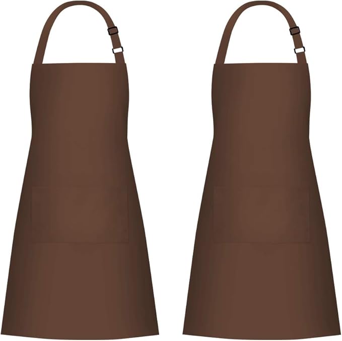 Jubatus 2 Pack Bib Aprons with 2 Pockets Cooking Chef Kitchen Apron for Women Men, Brown by Jubatus