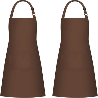 Jubatus 2 Pack Bib Aprons with 2 Pockets Cooking Chef Kitchen Apron for Women Men, Brown by Jubatus