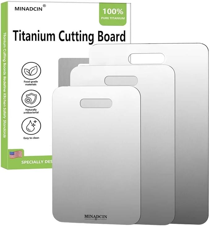 3-Pack Titanium Cutting Boards For Kitchen, 100% Pure Cut Titanium Cutting Board, Food Grade Quality, Double-sided non-toxic, Easy To Clean, Dishwasher Safe And Will Not Absorb Odors