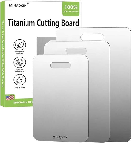 3-Pack Titanium Cutting Boards For Kitchen, 100% Pure Cut Titanium Cutting Board, Food Grade Quality, Double-sided non-toxic, Easy To Clean, Dishwasher Safe And Will Not Absorb Odors