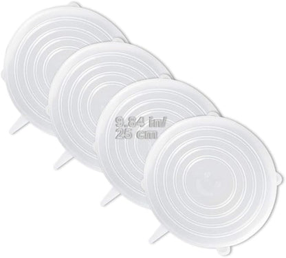 LELE LIFE 4 Pack Same Size Silicone Stretch Lids, Thicker Reusable Sturdy Silicone Container Cover, Expandable Food Storage Covers, Dishwasher and Freezer Safe, 9.84in(25cm)