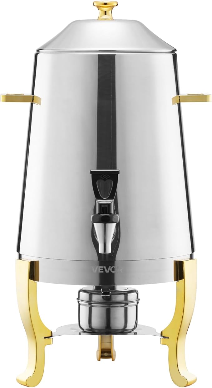 VEVOR Stainless Steel Beverage Dispenser, 3.4 Gallon Drink Dispenser with Alcohol Burner, Hot & Cold Drink Dispensers with Spigot for Coffee Tea Hot Water, Ideal for Restaurants, Hotels, Parties