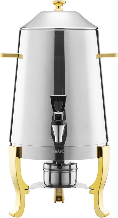 VEVOR Stainless Steel Beverage Dispenser, 3.4 Gallon Drink Dispenser with Alcohol Burner, Hot & Cold Drink Dispensers with Spigot for Coffee Tea Hot Water, Ideal for Restaurants, Hotels, Parties