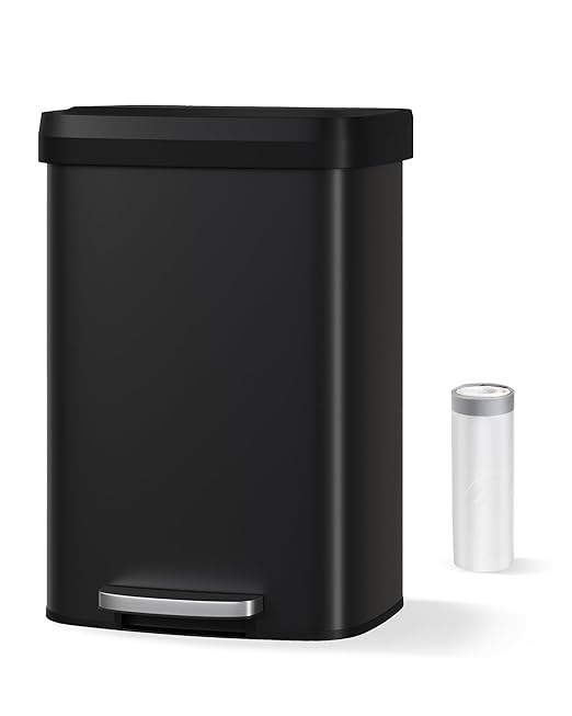 Garvee 13 gal / 50 L Metal Trash Can with Lid, Large Garbage Can for Kitchen, Rustproof Step-on Kitchen Metal Trash Bin with Liner Rim, Rear Handle, Soft Close Plastic Lid, Black - Image 7