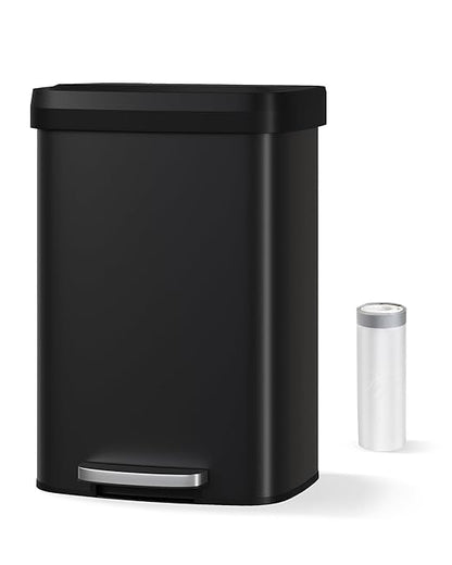 Garvee 13 gal / 50 L Metal Trash Can with Lid, Large Garbage Can for Kitchen, Rustproof Step-on Kitchen Metal Trash Bin with Liner Rim, Rear Handle, Soft Close Plastic Lid, Black - Image 7