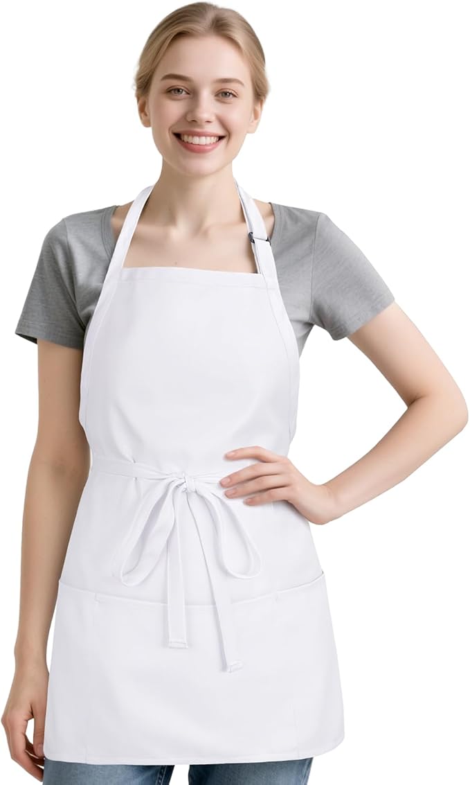 NLUS Kitchen Cooking Apron with 3 Pockets, Adjustable Bib Apron Chef Aprons for Women Men