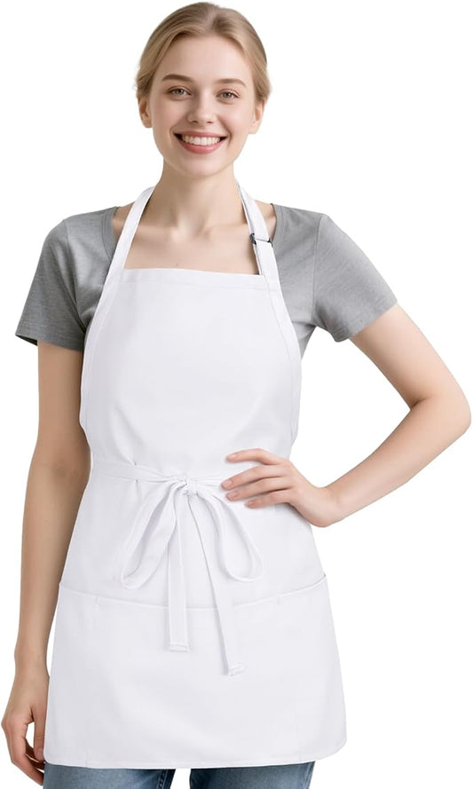 NLUS Kitchen Cooking Apron with 3 Pockets, Adjustable Bib Apron Chef Aprons for Women Men