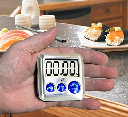 Elegant Digital Kitchen Timer Stainless Steel - Plumberry - Strong Magnetic Back - Kickstand - Loud Alarm - Large Display - Auto Memory - Auto Shut-Off - Model eT-24 (Plumberry) by eTradewinds - Image 6