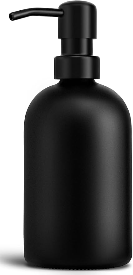 GMISUN Black Soap Dispenser, Dish/Hand Soap Dispenser with Matte Black Stainless Steel Pump, 15 fl oz/450ml Glass Soap Dispensers Set for Kitchen/Bathroom, Modern Refillable Liquid Lotion Dispenser