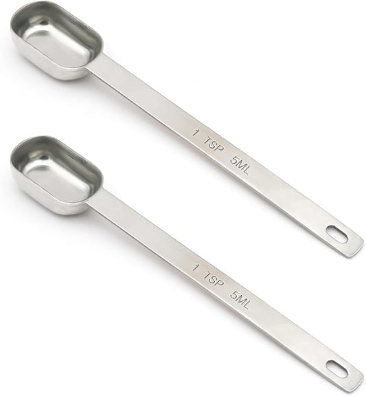 2PCS 1tsp (1/3tbsp, 5ml) Single Measuring Spoon, Stainless Steel Long Handle Individual Teaspoons Only by BERYLER