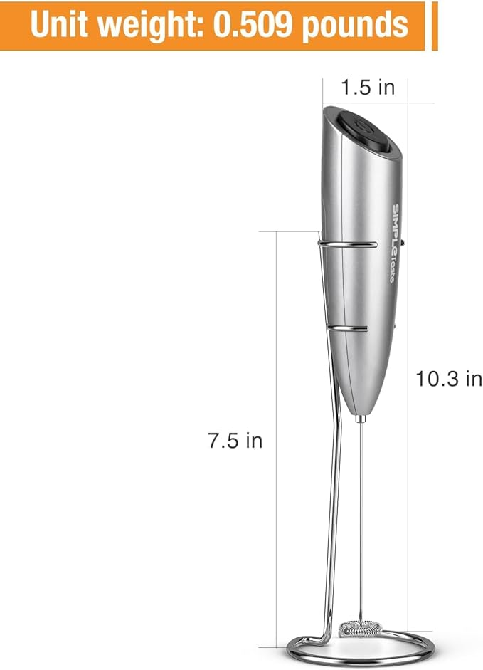 SIMPLETASTE Milk Frother Handheld Electric Foam Maker, Drink Mixer with Stainless Steel Whisk for Cappuccino, Bulletproof Coffee, Latte, Gray, with Stand, Battery Operated - Image 7