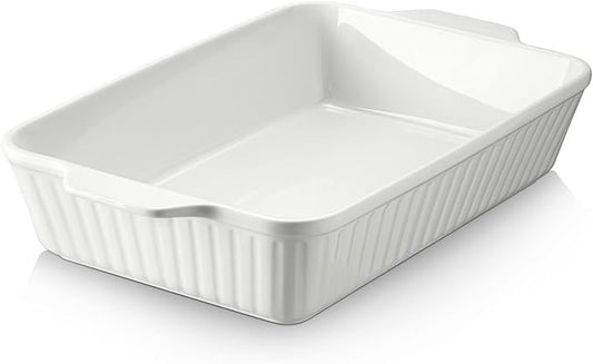DOWAN Casserole Dish, 9x13 Ceramic Baking Dish, Large Lasagna Pan Deep for Oven, 4.2 Quarts Baking Pan with Handles, Oven Safe and Durable Bakeware for Lasagna, Home Decor, Wedding Gift, Soft White by DOWAN