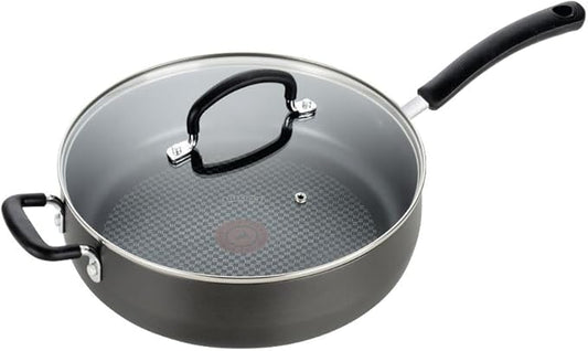 T-Fal Ultimate Hard Anodized Non Stick Jumbo Cooker With Lid & Helper Handle 5 Quart, Oven Broiler Safe 400F, Lid Safe 350F, Cookware, Deep Frying Pan, Skillet, Pots and Pans, Dishwasher Safe, Onyx by T-falbrand
