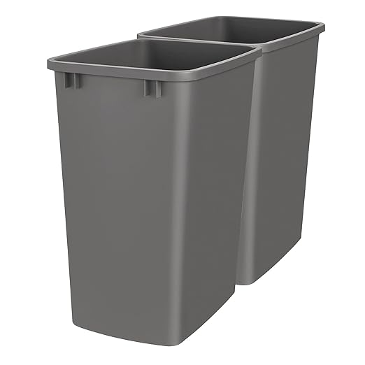 Rev-A-Shelf Polymer Replacement 35 Quart Trash Bin Recycle Waste Garbage Container for Kitchen Cabinet Pullouts, Gray, 2 Pack, RV-35-13-2